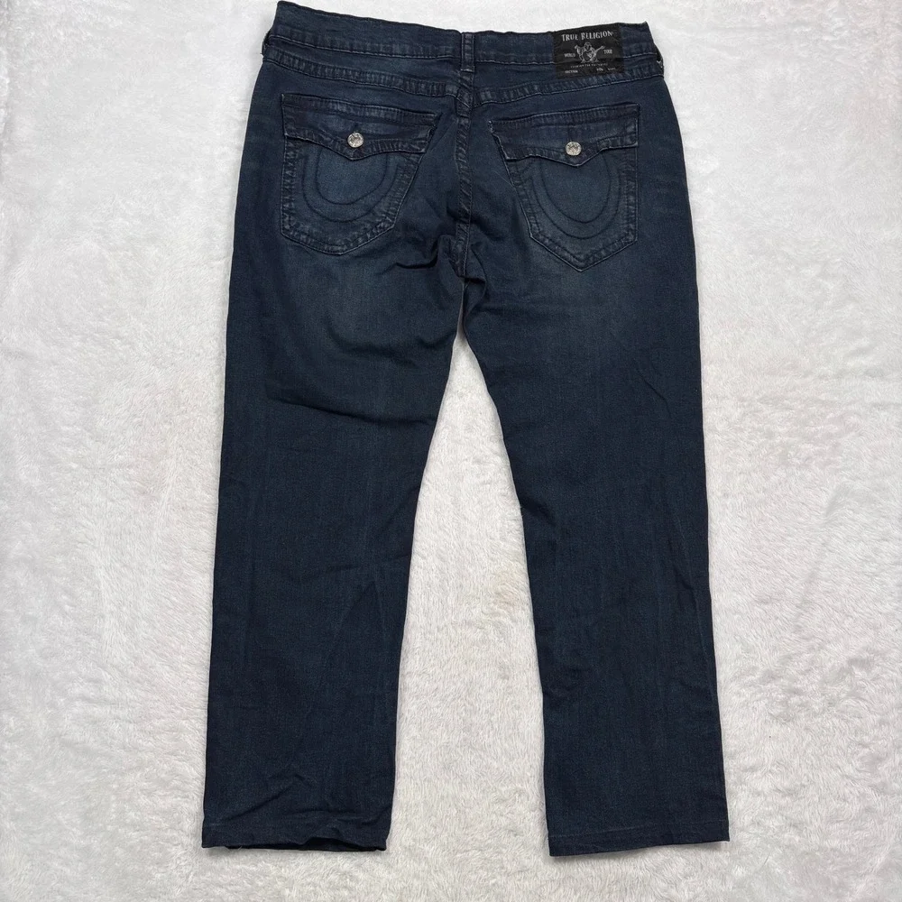 True Religion Jeans Geno‎ Relaxed Slim Mens 40x28 Dark Wash Big T Flap Pocket
